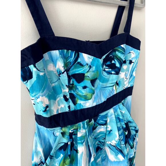 Y2K B. Smart Floral Abstract Watercolor Blue Mini Dress Womens  Sz 10 - Picture 3 of 7